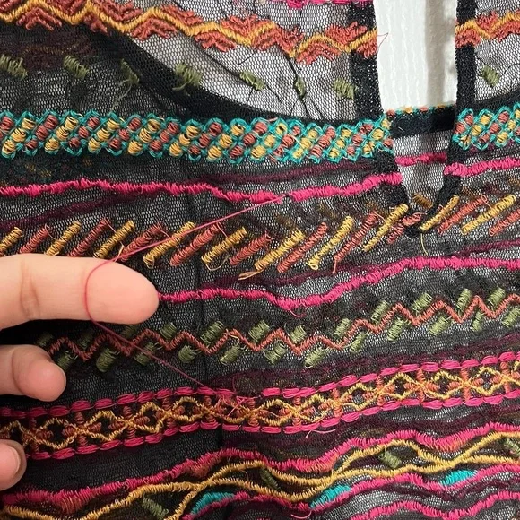ANTHROPOLOGIE MAEVE Naples Embroidered Mesh Multicolored Cap Sleeve Top | XS - Picture 6 of 12
